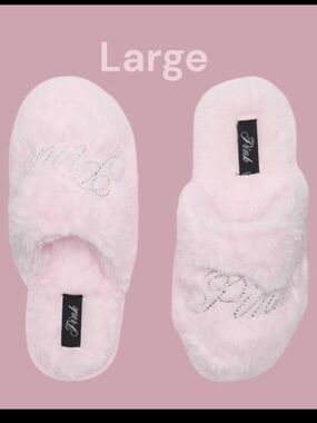 PINK Large PINK TULIP BLING LOGO Faux-Fur Closed-Toe Slippers